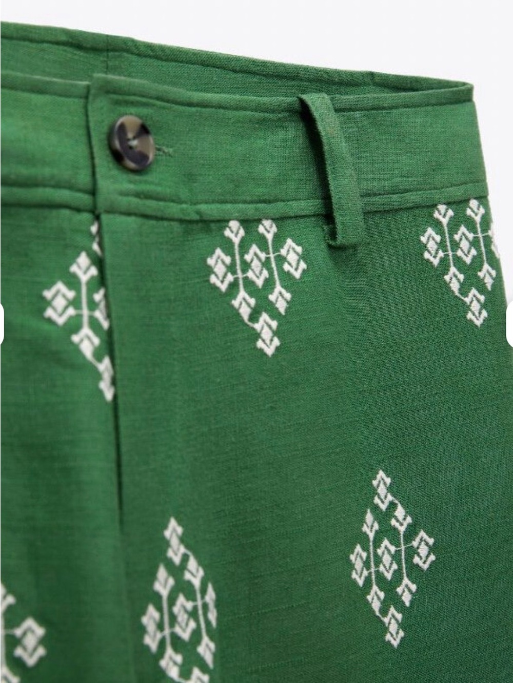Haute Hippie Green Linen Blend Embroidered Wide Leg Pants | Size 2 | Like New! - Picture 4 of 11